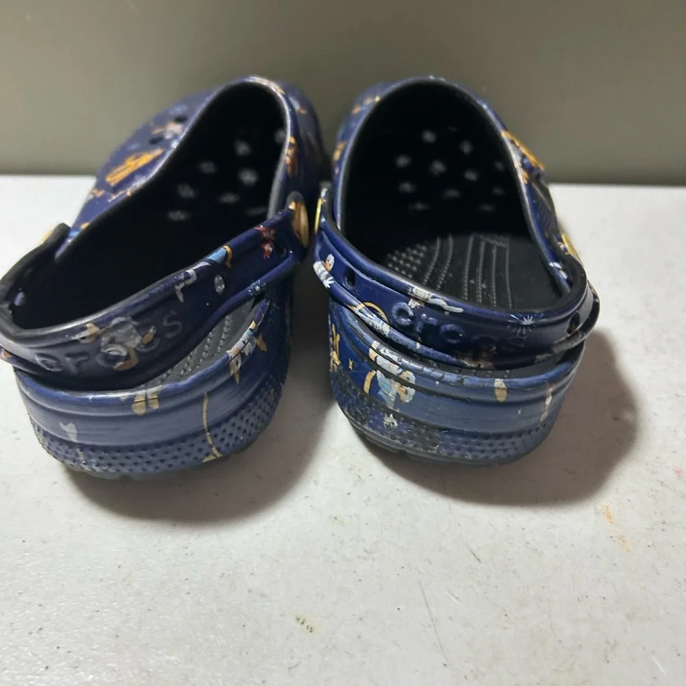 CROCS Navy Blue Printed Slip-On Clogs with Yellow Accents